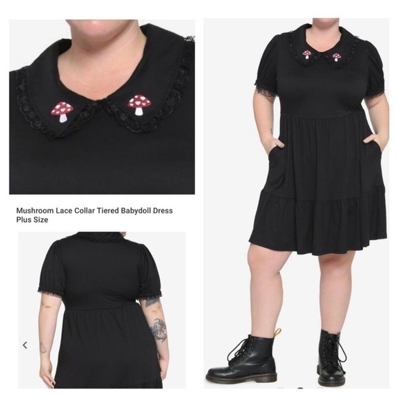 Hot Topic Mushroom Lace Collar Tiered Babydoll Midi Dress Gothic Pinup Black 2XL - Picture 1 of 16